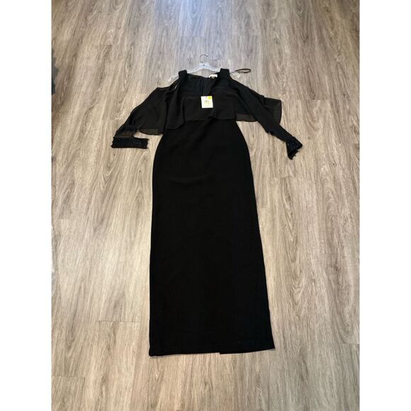 Calvin Klein Cold Shoulder Chiffon Formal Gown |Elegant Black Evening Dress Sz 4 - Picture 3 of 7